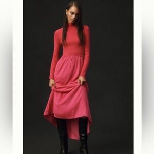 Anthropologie Thea High-Neck Mockable Maxi Dress in Vibrant Pink NWOT